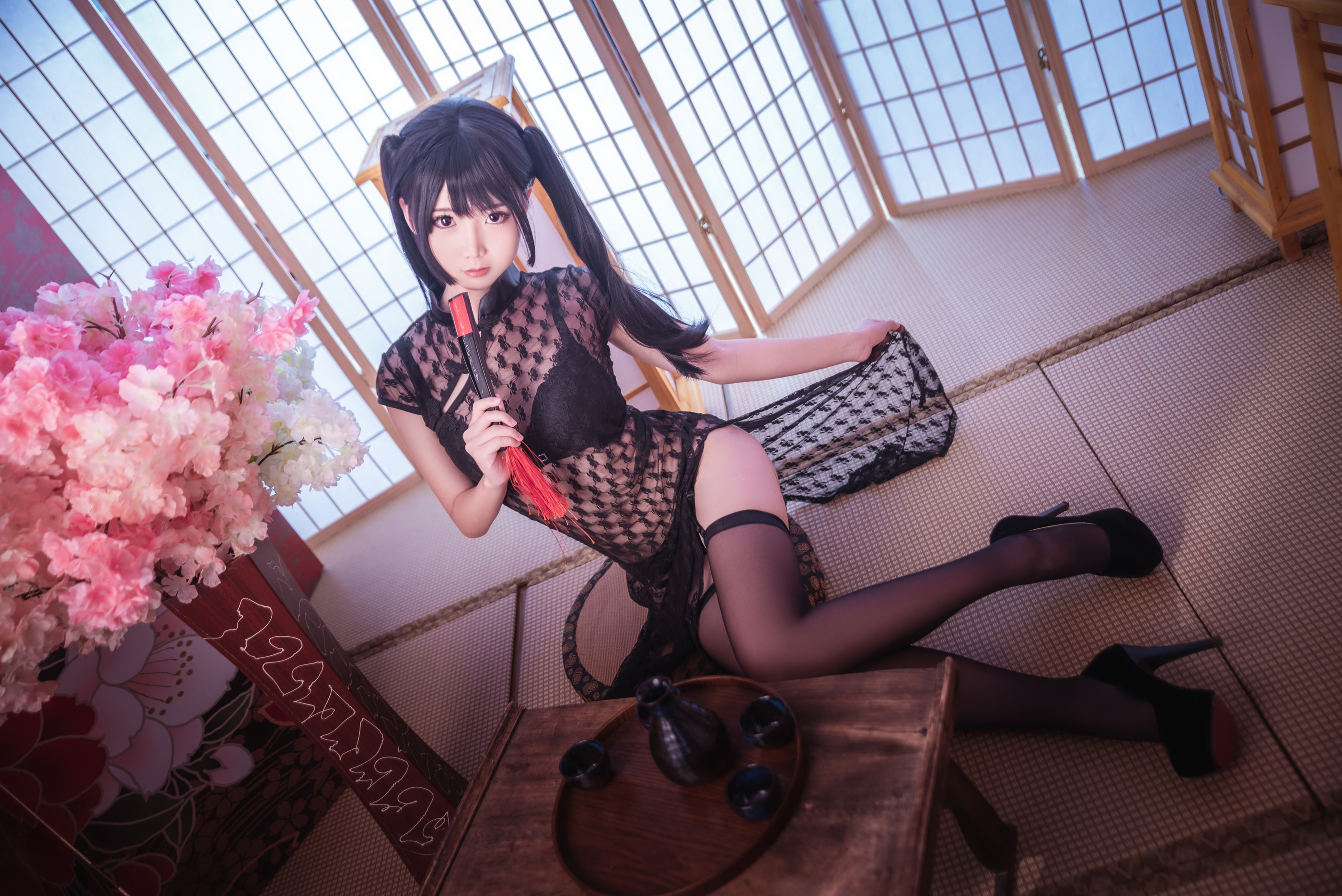 图片[1]-面饼仙儿 – NO.018 Coser面饼仙儿 黑丝情趣旗袍 [21P]-XikXak